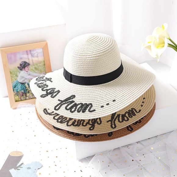 *MEADOW* Beige Embroidered Summer Beach Hat - Picture 2 of 7